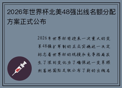 2026年世界杯北美48强出线名额分配方案正式公布 2026年世界杯北美48强出线名额分配方案正式公布